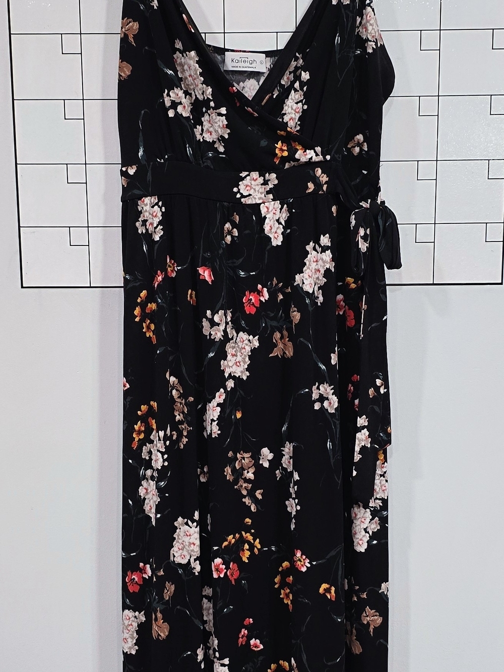 Kaileigh Black Floral Wrap Maxi Dress with Pink & Red Blooms